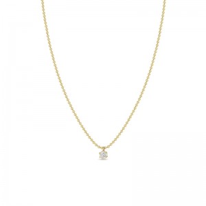 14K Yellow Gold Six Prong Soliatire Pendant Chain Necklace