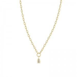 14K Yellow Gold Bezel Set Pendant Oval Chain Necklace