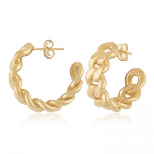 14K Yellow Gold Medium Miami Cuban Link Hoop Earrings By PD Collection