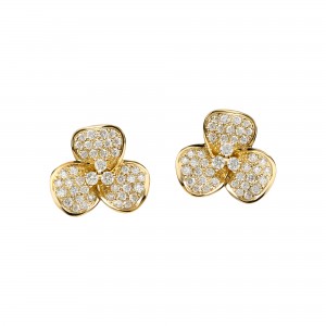 18K Yellow Gold Three Petal Flower Stud Earrings