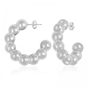 Sterling Silver Large Multi Bead Hoop Earrings By PD Collection