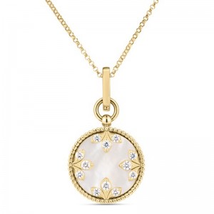 18K Yellow Gold Diamonds And Mother Of Pearl Venetian Princess Medallion Necklace