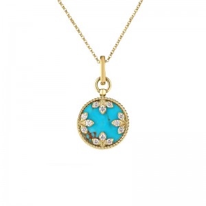 18K Yellow Gold Diamonds And Turquoise Venetian Princess Medallion Necklace