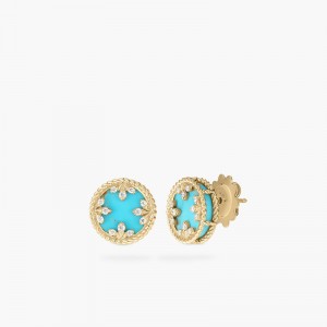 18K Turquoise And Diamond Venetian Medallion Stud Earrings