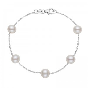 14K White Gold White Freshwater Pearls Tincup Bracelet