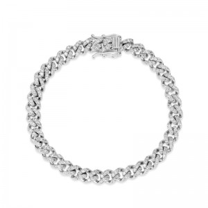 14K White Gold Diamond Cuban Link Bracelet