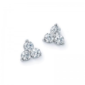 14K White Gold Three Stone Cluster Stud Earrings