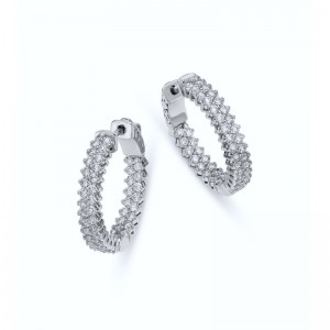 14K White Gold Double Row Two Prong Inside Out Hoop Earrings