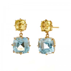 Syna 18K Yellow Gold Geometric Cushion Cut Double Drop Stud Earrings By Syna