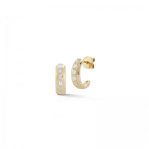 14K Yellow Gold Sadie Pearl Baguette Medium Huggie Earrings