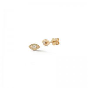 14K Yellow Gold Teddi Paige Fluted Evil Eye Stud Earrings