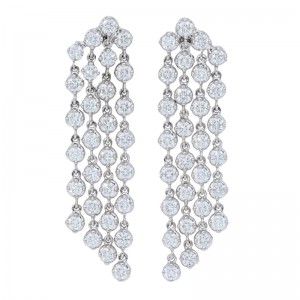 14K White Gold Four-Row Diamond Waterfall Stud Earrings