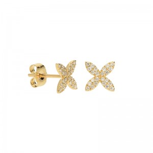 14K Yellow Gold Pave Star Stud Earrings