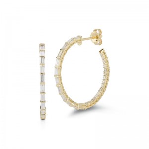 14K Yellow Gold Stud Hoop Earrings