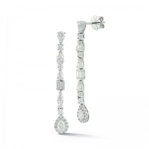 14K White Gold Multi-Shape Diamond Drop Stud Earrings