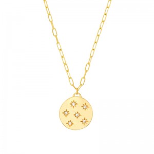 14k Diamond Scattered Star Medallion Necklace