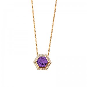 Syna 18K Yellow Gold Hexagon Shape Halo Pendant Necklace By Syna