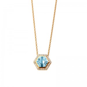 Syna 18K Yellow Gold Hexagon Shape Halo Pendant Necklace By Syna