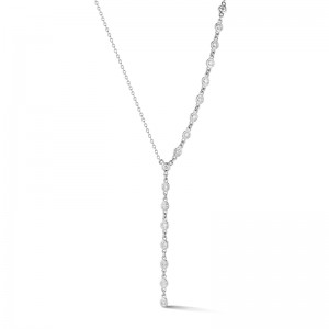 14K White Gold Modern Bezel Set One-Sided Lariat Necklace