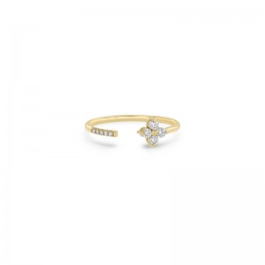 14K Yellow Gold Quad And Pave Diamond Open Ring