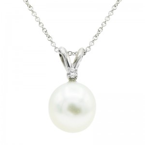 14K White Gold South Sea Pearl And Diamond Sliding Pendant Necklace