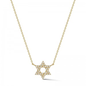 14K Yellow Gold Diamond Star Of David Pendant Necklace