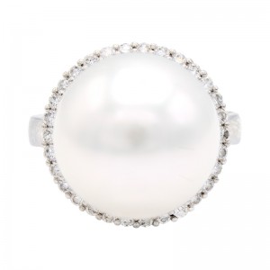 18K White Gold South Sea Pearls And Diamond Halo Ring