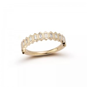 14K Yellow Gold Sadie Pearl Hexagon Baguette Ring