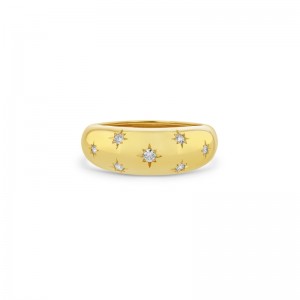 14K Yellow Gold Scattered Star Set Diamond Small Aura Ring