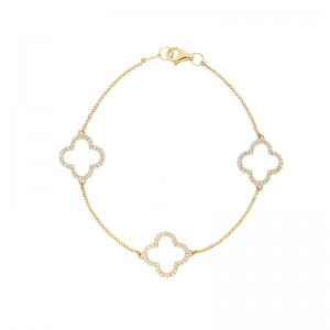 14K Yellow Gold Three Open Clovers Bracelet