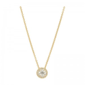 18K Yellow Gold Pave Halo Pendant Necklace