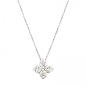 14K White Gold Four Stone Square Cluster Diamond Pendant