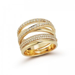 14K Yellow Gold 5 Row Crossover Ring