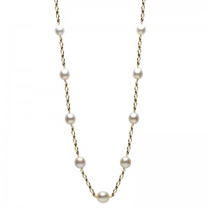 14K Yellow Gold South Sea Pearls Oval Link Chain Tin Cup Necklace