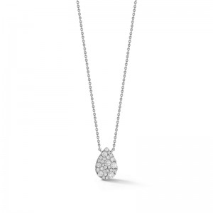 14K White Gold Samantha Lynn Large Diamond Cluster Teardrop Pendant Necklace