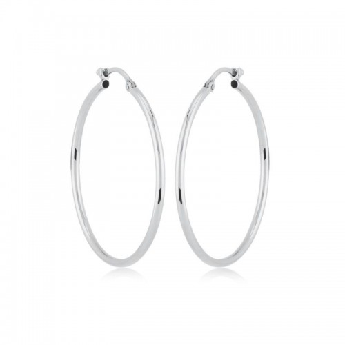 14K White Gold Large Tube Hoop Earrings By PD Collection