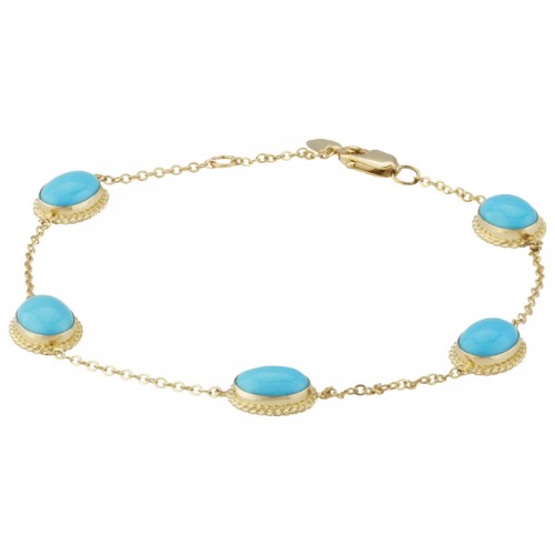 14K Yellow Gold Turquoise Five Station Bracelet By PD Collection