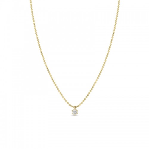 14K Yellow Gold Six Prong Soliatire Pendant Chain Necklace