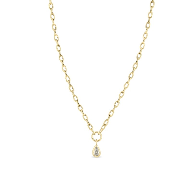 14K Yellow Gold Bezel Set Pendant Oval Chain Necklace