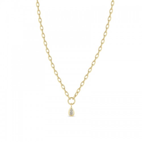 14K Yellow Gold Bezel Set Pendant Oval Chain Necklace