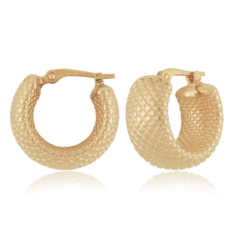 14K Yellow Gold Faceted Huggie Hoop Earrings By PD Collection