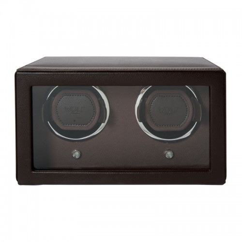 Double Cub Watch Winder With Cover In Brown Leather