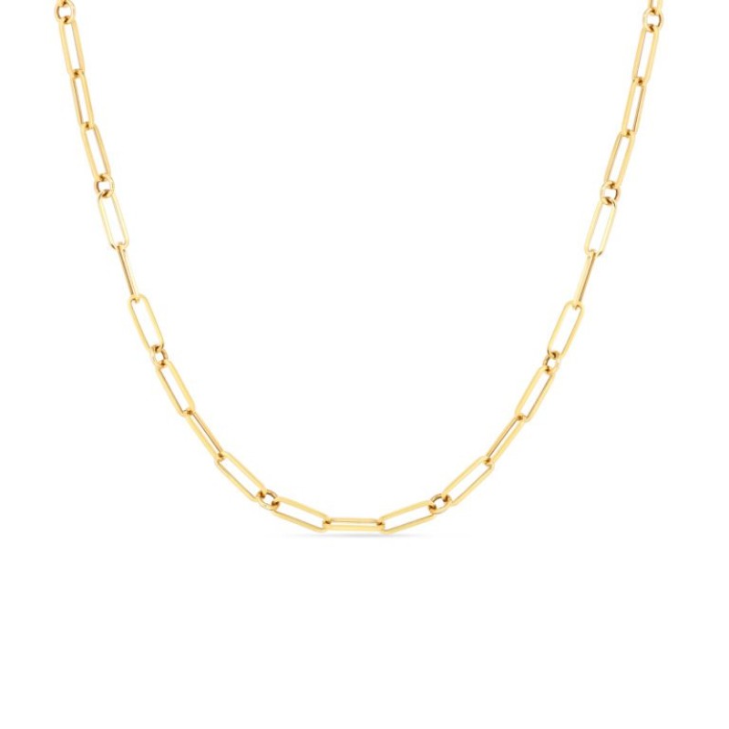 18K Yellow Gold Paperclip And Round Link Chain Necklace By Roberto Coin