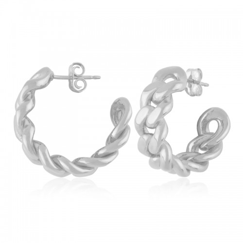 Sterling Silver Medium Miami Cuban Link Hoop Earrings By PD Collection