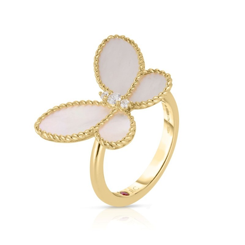 18K Mother Of Pearl And Diamond Butterfly Ring