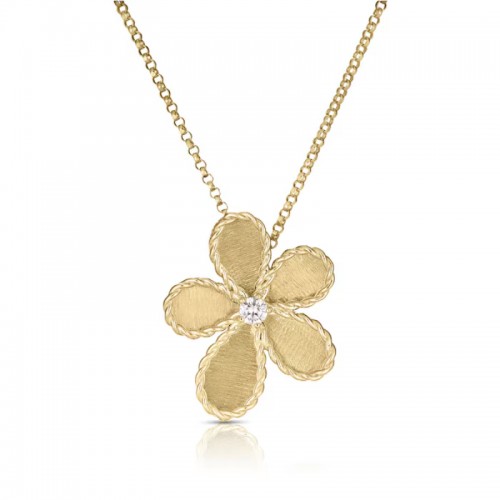 18K Yellow Gold Five Petal Flower Diamond Center Necklace