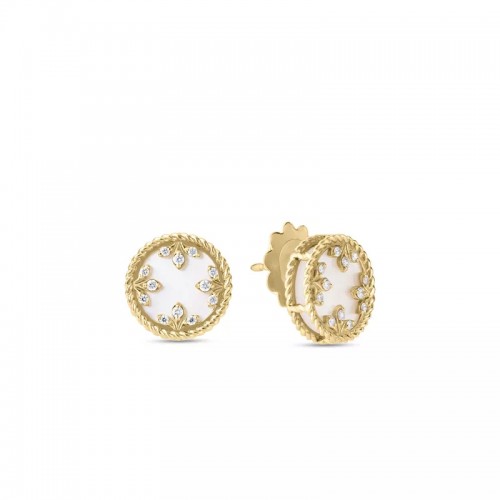 18K Mother Of Pearl And Diamond Medallion Stud Earrings