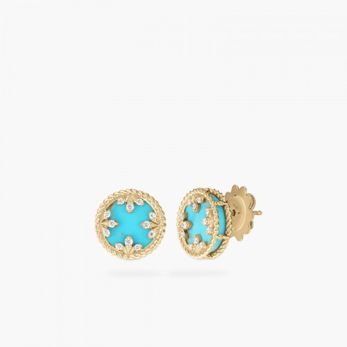 18K Turquoise And Diamond Venetian Medallion Stud Earrings