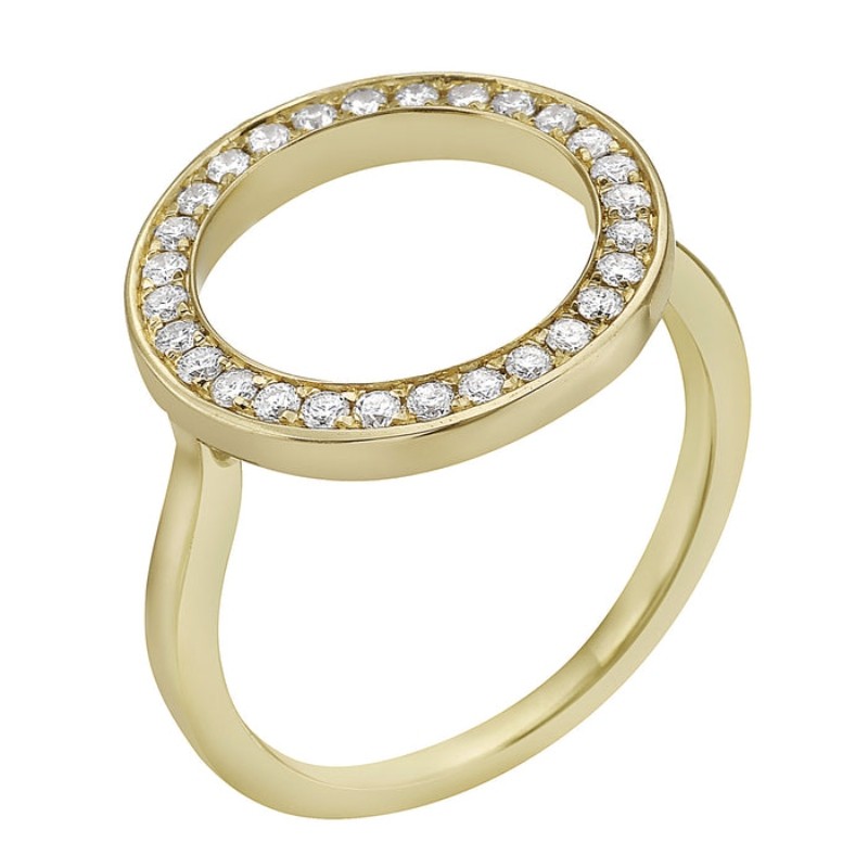 14K Yellow Gold Diamonds Open Circle Ring