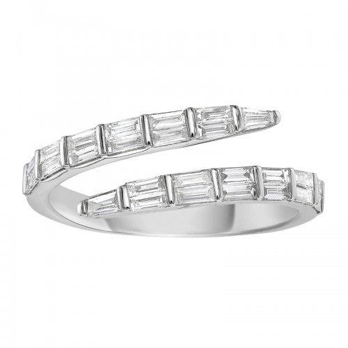 14K White Gold Baguette Cut Diamonds Bypass Ring